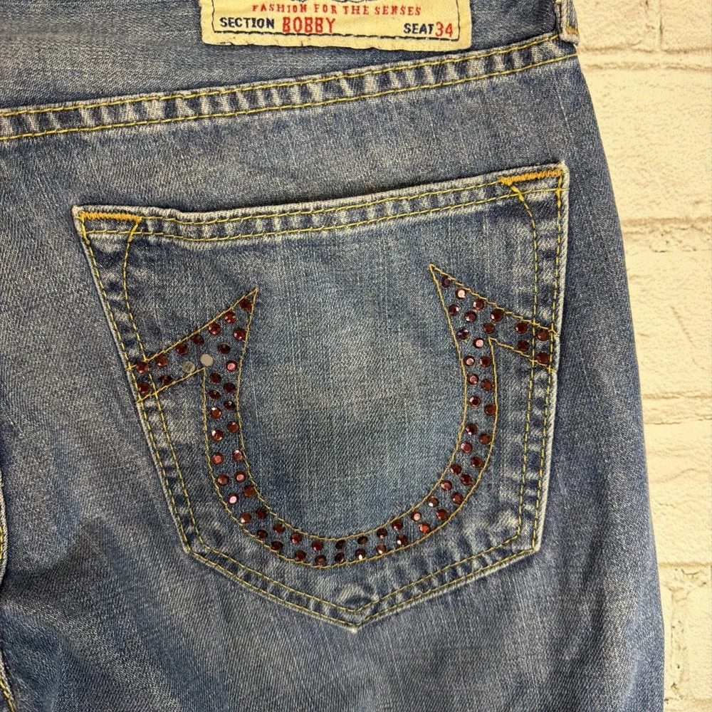True Religion Straight Natural Jeans Men's 32 Embroidered Horseshoe Logo Blue